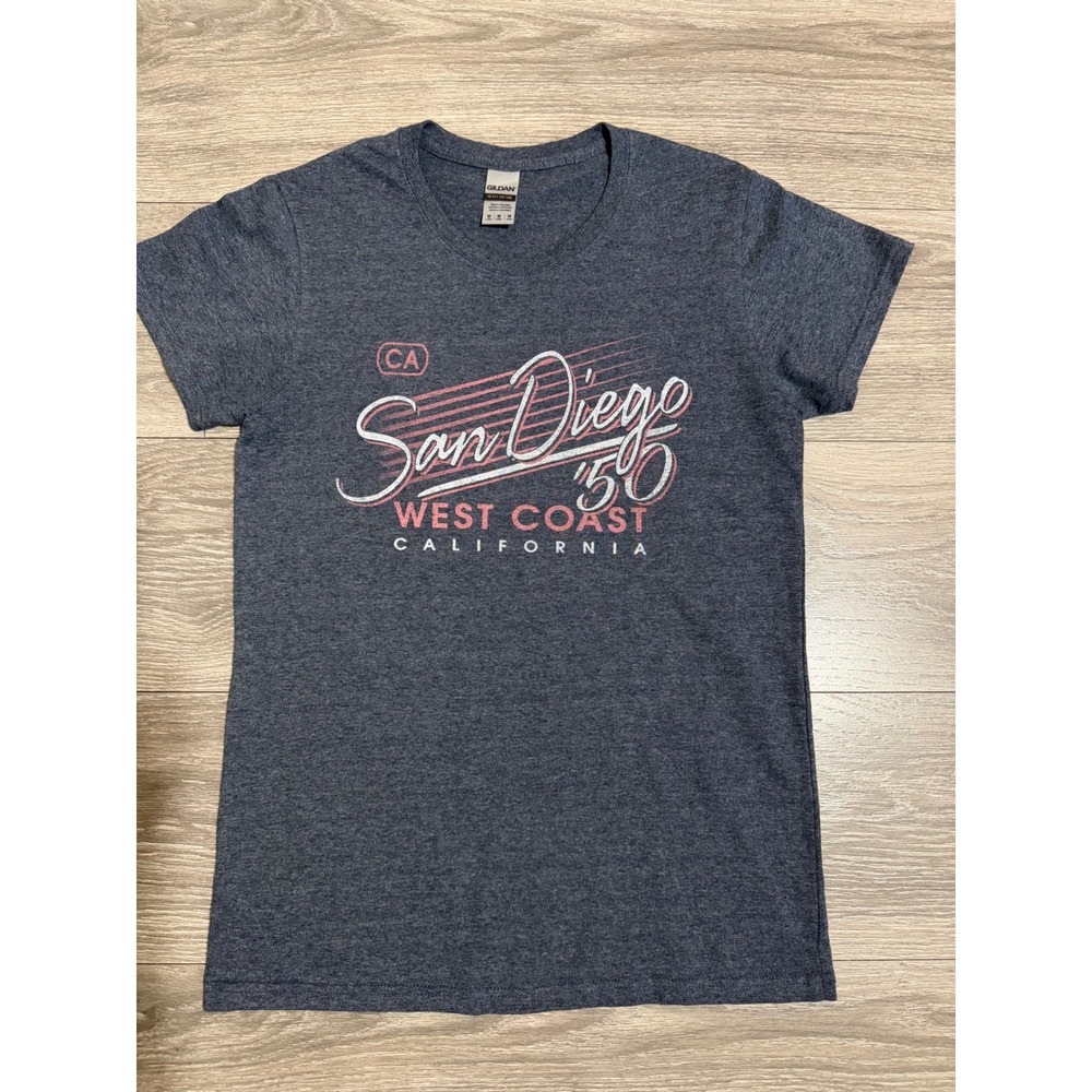 San Diego West Coast California Graphic T-Shirt Size M Heather Navy Blue Womens